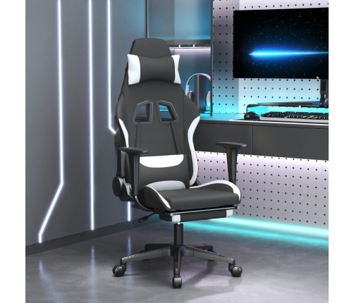 Silla gaming de masaje con reposapiés tela negro y blanco