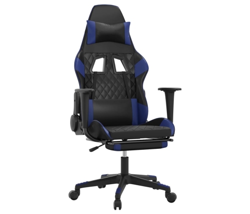 Silla gaming de masaje y reposapiés cuero sintético negro azul