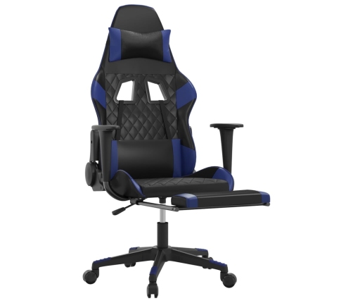 Silla gaming de masaje y reposapiés cuero sintético negro azul