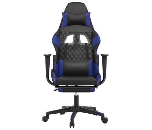 Silla gaming de masaje y reposapiés cuero sintético negro azul