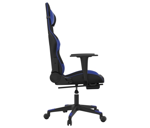 Silla gaming de masaje y reposapiés cuero sintético negro azul