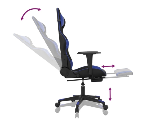 Silla gaming de masaje y reposapiés cuero sintético negro azul