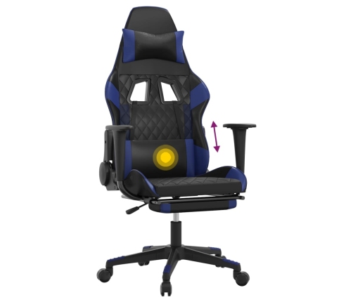 Silla gaming de masaje y reposapiés cuero sintético negro azul