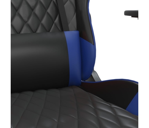 Silla gaming de masaje y reposapiés cuero sintético negro azul