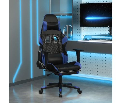 Silla gaming de masaje y reposapiés cuero sintético negro azul