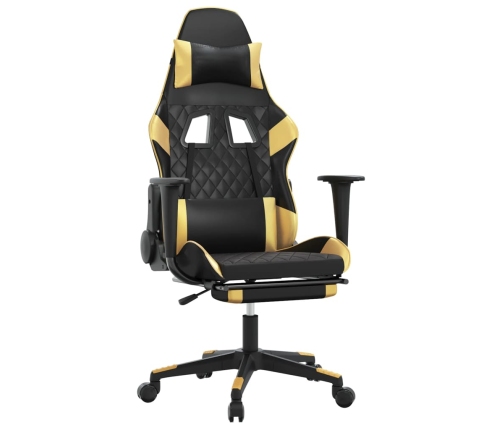 Silla gaming masaje y reposapiés cuero sintético negro dorado