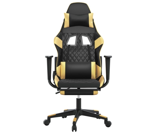 Silla gaming masaje y reposapiés cuero sintético negro dorado