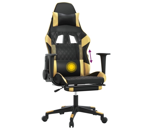 Silla gaming masaje y reposapiés cuero sintético negro dorado