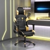 Silla gaming masaje y reposapiés cuero sintético negro dorado