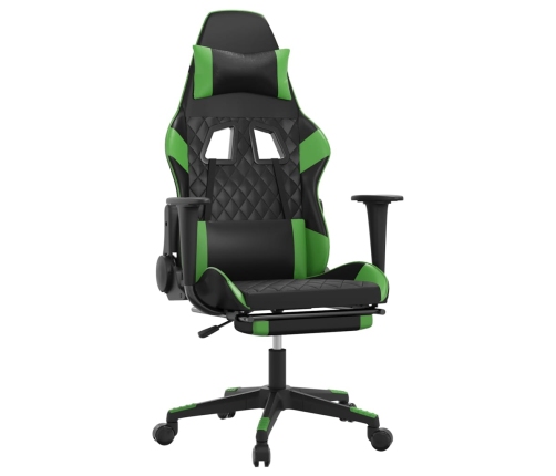 Silla gaming de masaje y reposapiés cuero sintético negro verde