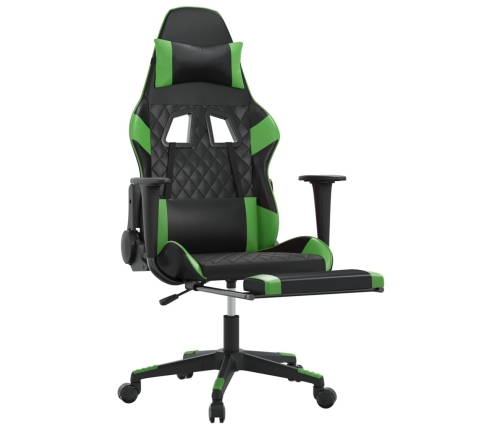 Silla gaming de masaje y reposapiés cuero sintético negro verde