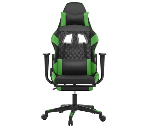 Silla gaming de masaje y reposapiés cuero sintético negro verde