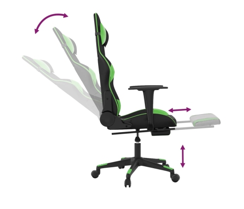 Silla gaming de masaje y reposapiés cuero sintético negro verde