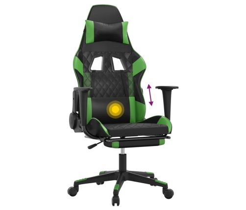 Silla gaming de masaje y reposapiés cuero sintético negro verde