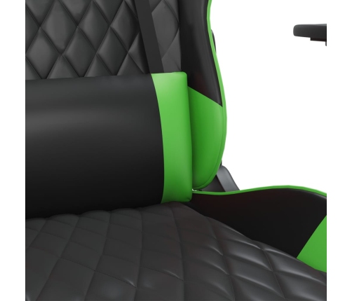 Silla gaming de masaje y reposapiés cuero sintético negro verde