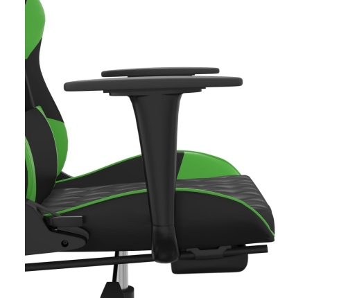 Silla gaming de masaje y reposapiés cuero sintético negro verde