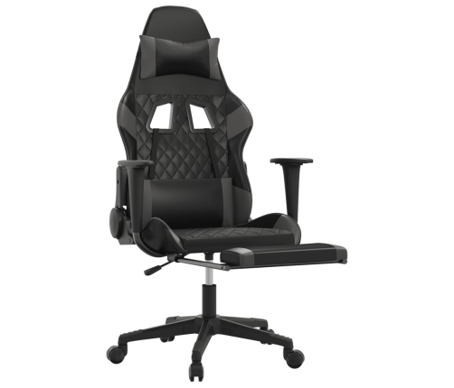 Silla gaming de masaje y reposapiés cuero sintético negro gris