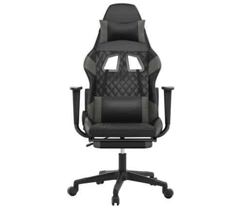 Silla gaming de masaje y reposapiés cuero sintético negro gris