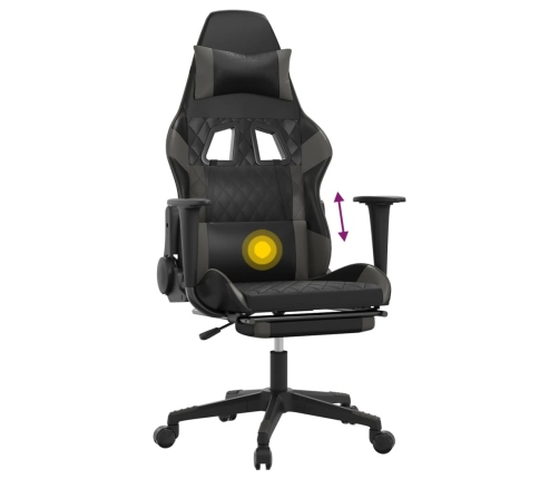 Silla gaming de masaje y reposapiés cuero sintético negro gris