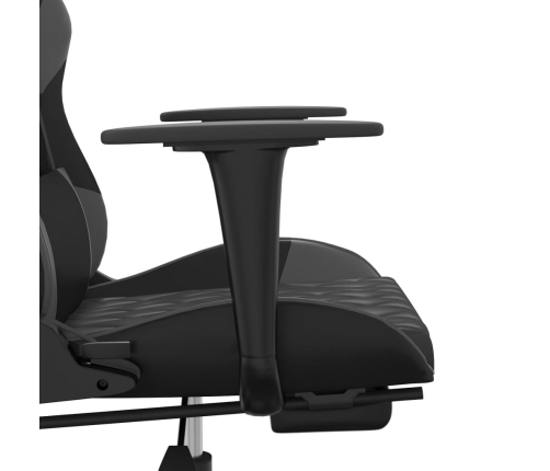 Silla gaming de masaje y reposapiés cuero sintético negro gris