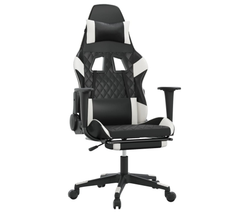 Silla gaming masaje y reposapiés cuero sintético negro blanco