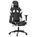 Silla gaming masaje y reposapiés cuero sintético negro blanco