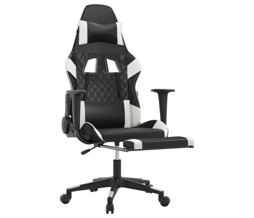 Silla gaming masaje y reposapiés cuero sintético negro blanco