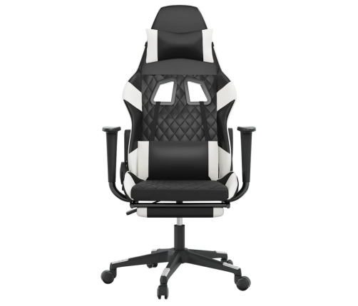 Silla gaming masaje y reposapiés cuero sintético negro blanco