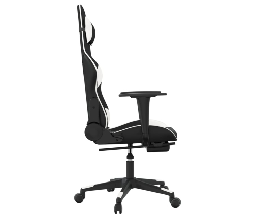 Silla gaming masaje y reposapiés cuero sintético negro blanco