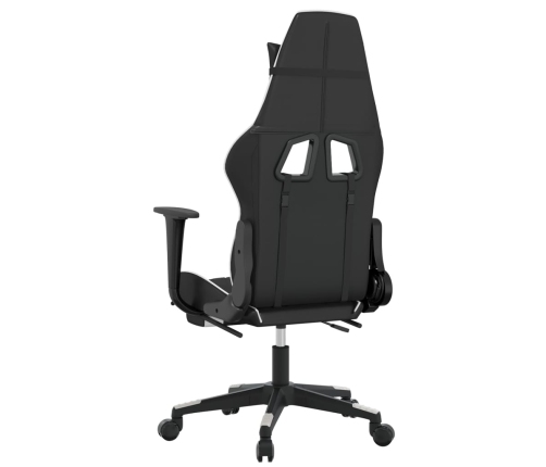 Silla gaming masaje y reposapiés cuero sintético negro blanco