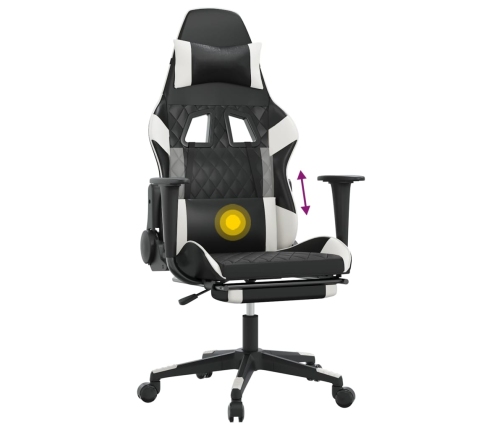 Silla gaming masaje y reposapiés cuero sintético negro blanco