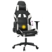 Silla gaming masaje y reposapiés cuero sintético negro blanco