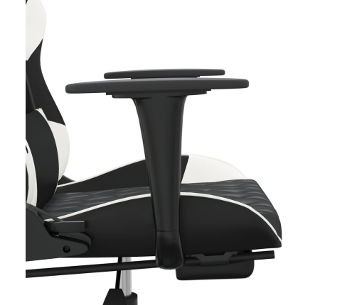 Silla gaming masaje y reposapiés cuero sintético negro blanco