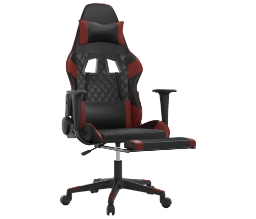 Silla gaming masaje reposapiés cuero sintético negro rojo tinto