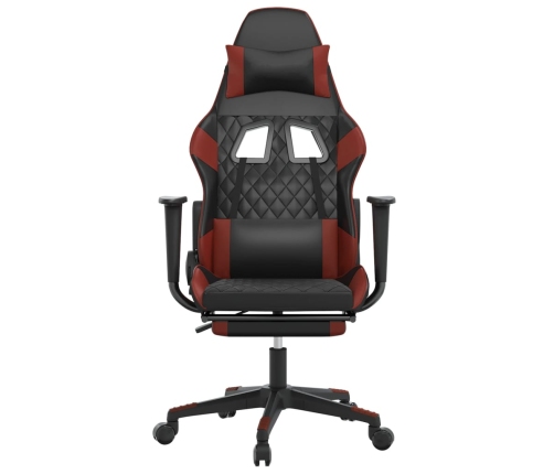 Silla gaming masaje reposapiés cuero sintético negro rojo tinto