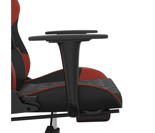 Silla gaming masaje reposapiés cuero sintético negro rojo tinto