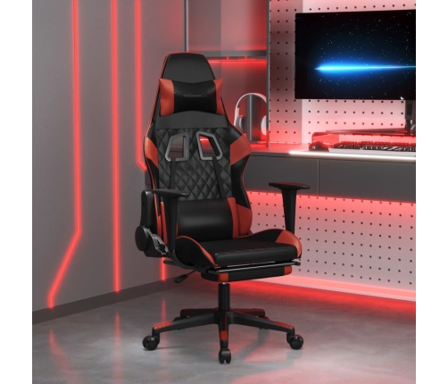 Silla gaming masaje reposapiés cuero sintético negro rojo tinto