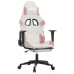 Silla gaming masaje y reposapiés cuero sintético blanco y rosa