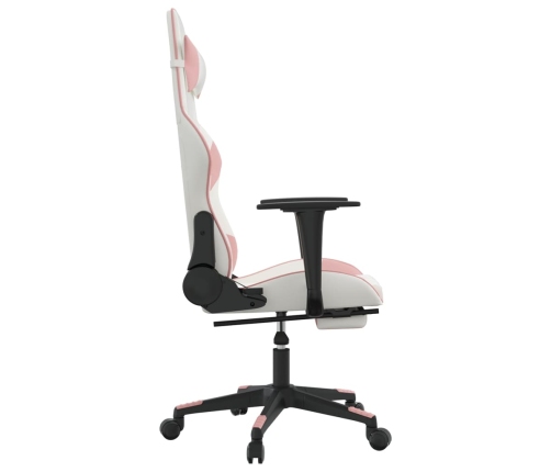 Silla gaming masaje y reposapiés cuero sintético blanco y rosa