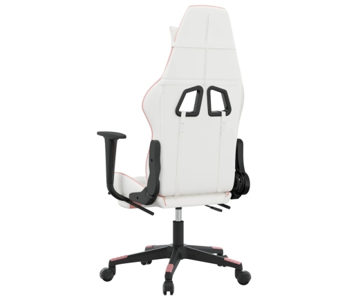 Silla gaming masaje y reposapiés cuero sintético blanco y rosa