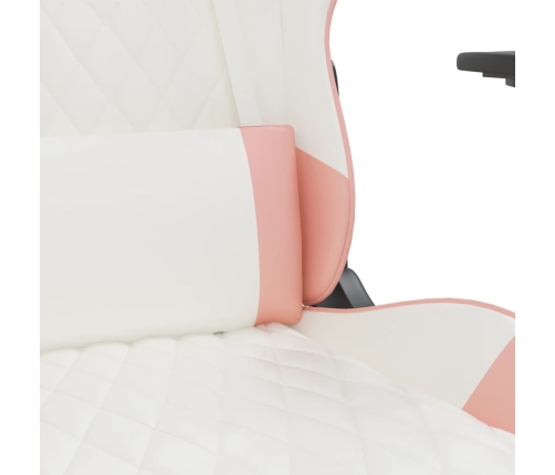 Silla gaming masaje y reposapiés cuero sintético blanco y rosa