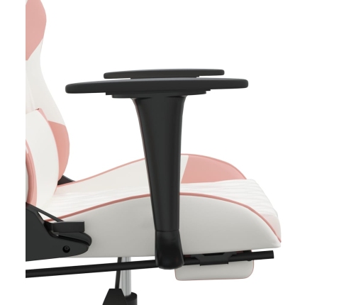 Silla gaming masaje y reposapiés cuero sintético blanco y rosa