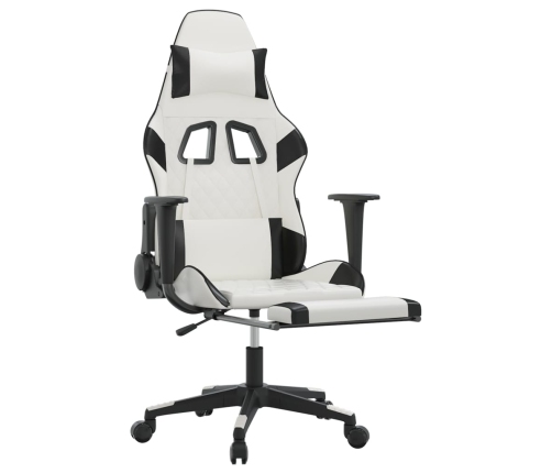 Silla gaming masaje y reposapiés cuero sintético negro blanco