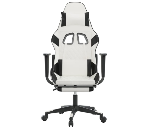 Silla gaming masaje y reposapiés cuero sintético negro blanco