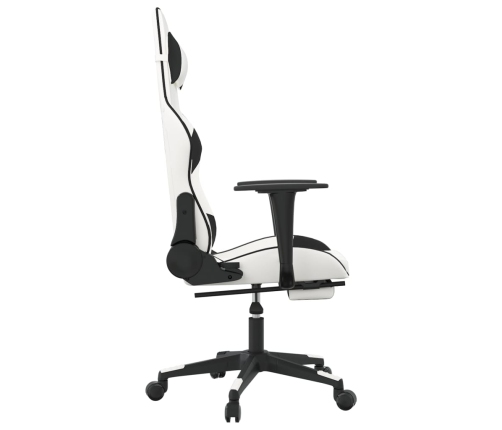 Silla gaming masaje y reposapiés cuero sintético negro blanco