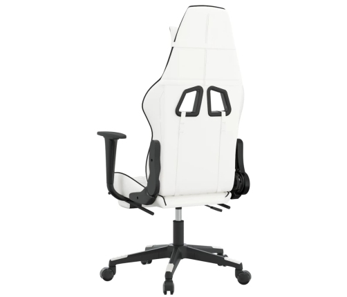 Silla gaming masaje y reposapiés cuero sintético negro blanco