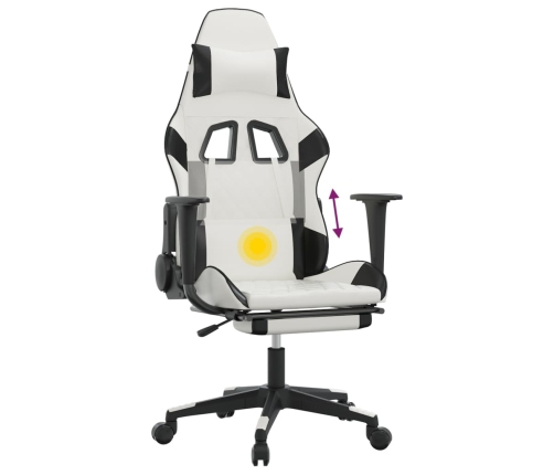 Silla gaming masaje y reposapiés cuero sintético negro blanco