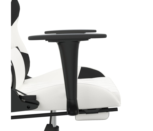 Silla gaming masaje y reposapiés cuero sintético negro blanco