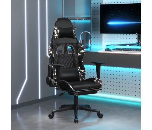 Silla gaming masaje reposapiés cuero sintético negro camuflaje