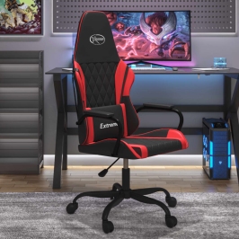 Silla gaming de masaje cuero sintético negro y rojo